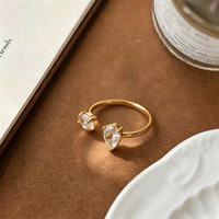 Bague en Acier Inoxydable Plaqué Or 18K avec Double Zircon Goutte d'Eau et Œil de Cheval pour Femme, Style Minimaliste et Étanche, Vente en Gros
