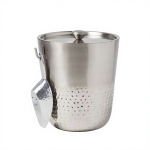 High Insulated Stainless Steel Ice <b>Bucket</b> <b>With</b> <b>Lid</b> And Scoop Hammered Design Double Wall Ice <b>Bucket</b> For Home Bar Party Use - Product Image 1