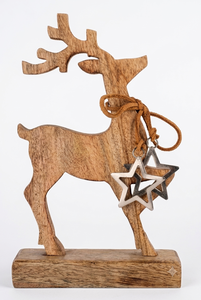Sculpture de renne en bois faite à la main, figurine de cerf de Noël, centre de table rustique pour la décoration de la maison - Product Image 4