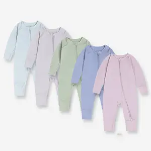 Çin fabrika OEM cabrio zip bebek bambu tulum toddler yürüyor bambu pijama düz katı bambu bebek giysileri özel