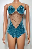 Justaucorps de danse sexy à paillettes et strass, combinaison de scène scintillante pour fête d'anniversaire et club