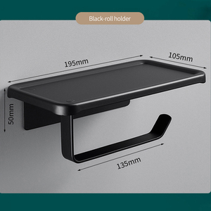 Porte-serviettes mural industriel en aluminium Sanga, noir, pour salle de bain, porte-papier toilette avec étagère pour téléphone - Product Image 5