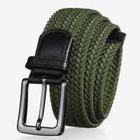 En stock – Ceinture élastique tressée de 3,4 cm pour homme, haut de gamme, pour le golf et les affaires, avec boucle ardillon – Vente en gros