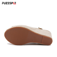 Sandales d'été à talon haut compensé et à bout ouvert Sandales à plateforme Boucle de sangle Pêcheur Semelle en chanvre Espadrilles à plateforme pour femmes