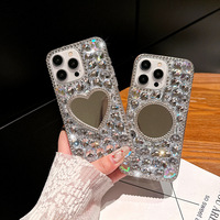 Étui de luxe strass coeur miroir pour iPhone 15 Pro Max 16 Pro 14 Plus étui souple antichoc pour téléphone portable