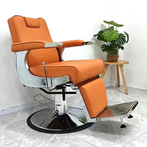 Chaise de barbier en cuir PU orange, chaise de coiffure hydraulique, chaise de salon avec repose-pieds, mobilier de salon de coiffure - Product Image 6