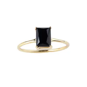 Wholesale jewelry sterling silver 14K gold Emerald cut black onyx one stone ring designs