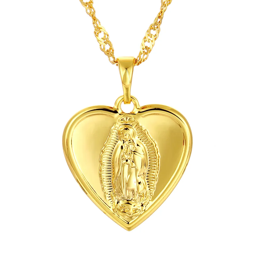 Ethlyn Heart of Virgin Maria เครื่องประดับ Gold สี Maria ผู้หญิงจี้และสร้อยคอทางศาสนาแสวงบุญเครื่องประดับ P139
