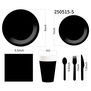 DAMAI Solid Color Party Supplies Black Party Tableware Sets <b>Disposable</b> Dinnerware Sets 7 Inch 9 Inch Plates Paper Cups Napkins - Product Image 5