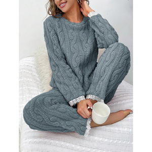<span class=keywords><strong>Pigiama</strong></span> da <span class=keywords><strong>Donna</strong></span> Personalizzato SMOOTH, Caldo e Spesso per Autunno e Inverno, Popolare Set da Casa in Flanella a Maglia Intrecciata - Product Image 4