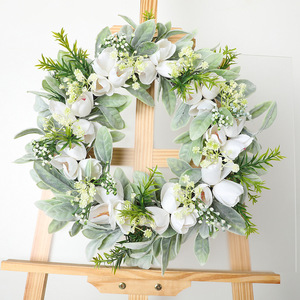 DAMAI Spring Wreaths for Front Door Wreath with Tulip Vivid Artificial Floral for Wall Window Farmhouse Party Holiday Home Dec - Product Image 3