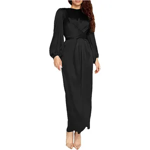 Robes longues musulmanes décontractées pour femmes, robe de Dubaï à manches longues, caftan, abaya islamique, robe longue en satin, vêtements de nuit