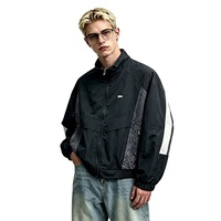 Veste coupe-vent zippée pour homme avec broderie décorative, col montant, doublure en maille respirante, grande taille, imperméable pour l'été
