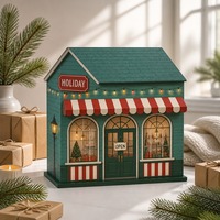 Boîte cadeau personnalisée en forme de maison de Noël avec couvercle articulé, imprimée, pliable, vente en gros, directement de l'usine pour la vente au détail et les cadeaux