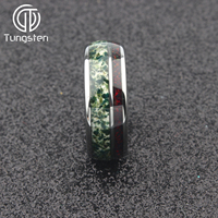 Bague en tungstène plaqué argent 8 mm avec incrustation de opale de feu noire et agate mousse sertie en canal, tendance, pour homme et femme, alliance de mariage DGtungsten