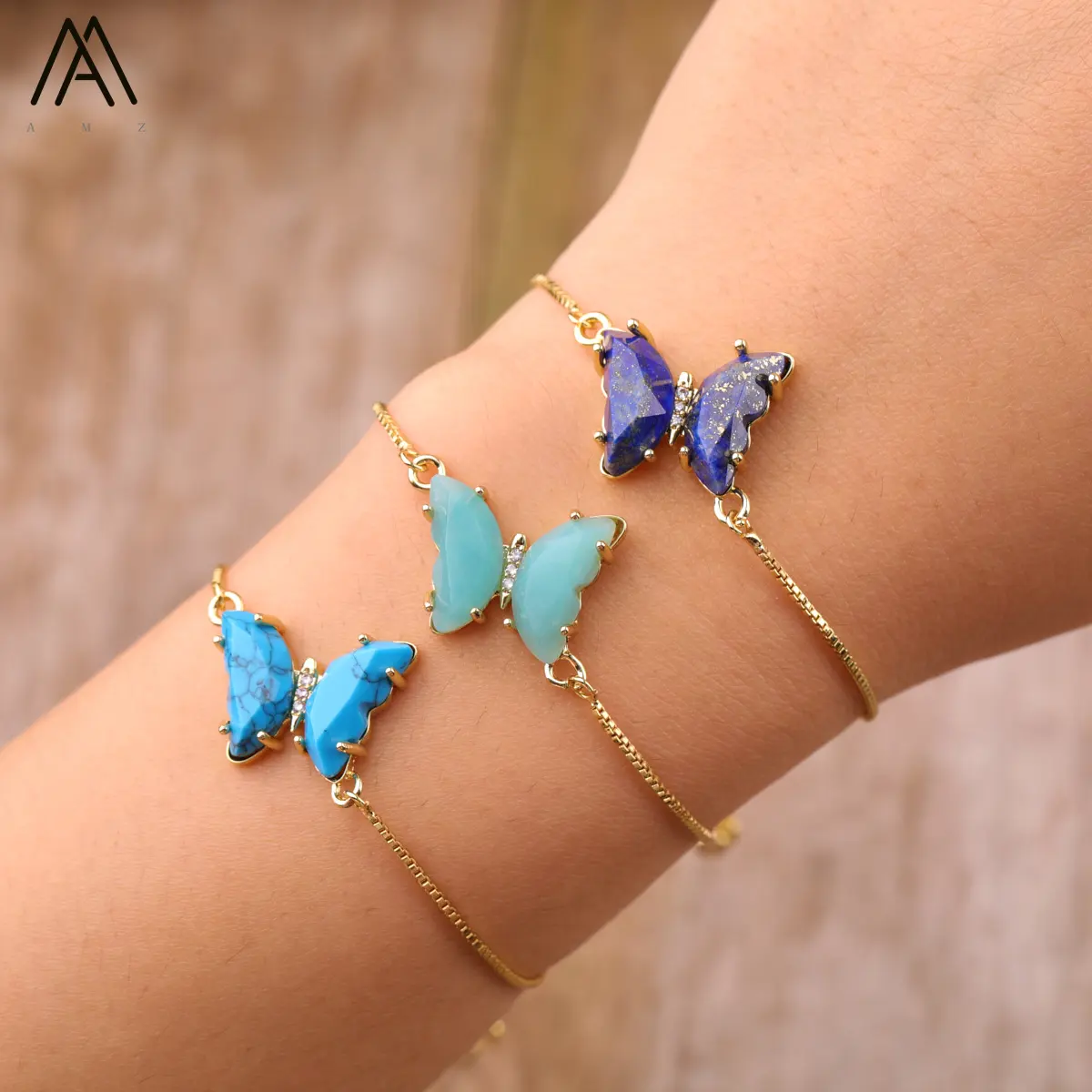 Dainty Butterfly bracciale gioielli di moda, pietra preziosa naturale Malachite Amazonite healing Crystal Jewelry Girl Gift