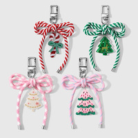 Porte-clés tendance en corde torsadée avec nœud, breloque de sac décorative de Noël en acrylique (sapin et canne à sucre), anneau de clés festif