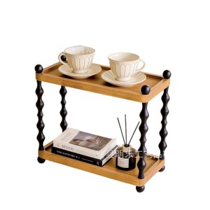 Étagère de rangement en bois à double couche, couleur bois naturel, multifonctionnelle, de type vertical, pour cosmétiques, tasses à café, condiments - Product Image 5