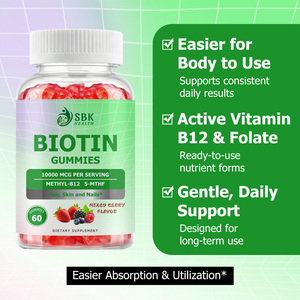Petit MOQ 10000mcg Gummies à la biotine saveur fruits rouges pour une peau éclatante et des cheveux plus épais, complément de biotine avec vitamines B6 et D3 - Product Image 3