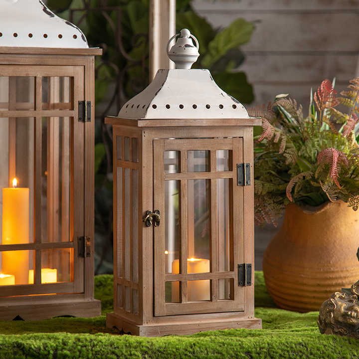 2pc/set Unique Wood And Glass Lantern Candle Holder For Home Use