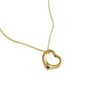 Yeni moda lüks moda gerçek gümüş takı 18k altın platin 925 ayar gümüş basit Link zinciri kalp Charm kolye kadın