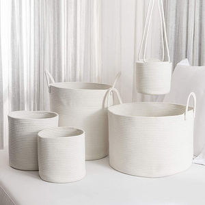 Amazon hot sale foldable white woven cotton rope plant basket for storage plant pot basket white laundry toys planter basket