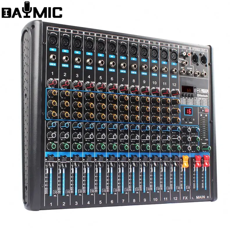 Aoshen Mixer Digitale 12 Kanaals GL-1200 Bt Ingebouwde 16 Digitale Galm Effecten Geluid Draagbare Mixer