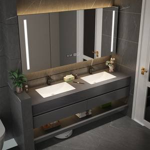 Mueble de baño moderno minimalista con lavabo cerámico integrado, espejo inteligente y gabinete. - Product Image 2