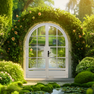 Porte française en acier et fer forgé de style français à dessus rond finition blanche - Product Image 5