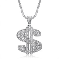 Collier pendentif Hiphop en zircon, motif dollar, luxe, étanche, en acier inoxydable PVD, plaqué or 18 carats, pour femmes et hommes, 2024