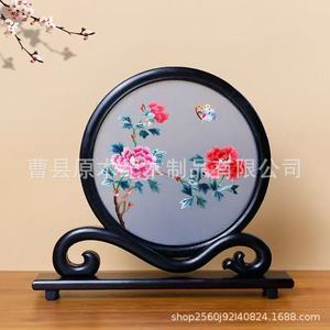 Cadre de paravent en broderie de Suzhou, rond, en bois, fait main, motif panda, ornement de bureau, décoration de style chinois traditionnel - Product Image 2