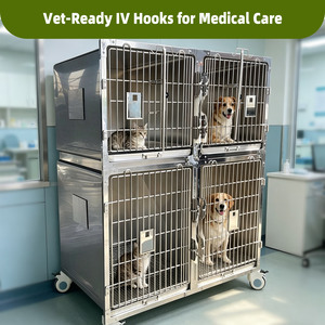 Jaula Veterinaria Personalizable con Soporte para Suero Intravenoso, Jaula de Acero Inoxidable 304 para Tratamiento de Animales, Hospital Veterinario y Peluquería Canina - Product Image 4