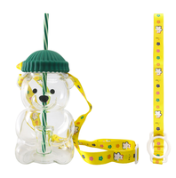 Bouteille en verre jetable en gros, mini 500 ml, motif ours en peluche, avec paille, pour boissons froides et café