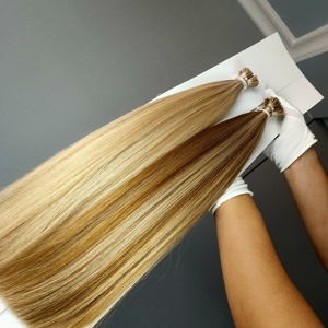 โรงงานขายส่งผมต่อแบบ I Tip ผมแท้คุณภาพพรีเมียมแบบ Double Drawn ไม่ผ่านการแปรรูป ผมเวอร์จินแบบ I Tip ต่อผมด้วยเคราติน ผมแท้รัสเซีย - Product Image 1