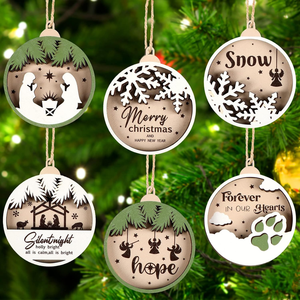 UV Printed Double Sided 3D Christmas Laser Cut Wood Decorations Wooden Tree Ornament for Wall & Christmas Box for Holiday Decor