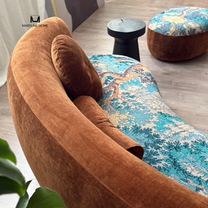 Vintage Curved Boucle <b>Sofa</b> with Abstract Tapestry Upholstery Mid-Century Modern Brown Velvet Curved Living Room <b>Sofa</b> - Product Image 5