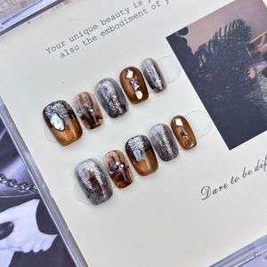 Nuevo Producto Lanzado, <span class=keywords><strong>Uñas</strong></span> Postizas Artesanales Elegantes de Alta Gama con Circonita Verde Ojo de Gato y Destellos de Meteorito - Product Image 2