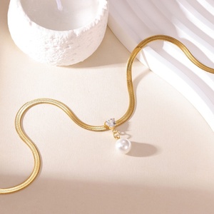 Snake Bone <b>Chain</b> Necklace with Square Zircon Pendant Geometric <b>Titanium</b> Steel Gold Plated Stainless Steel for Gift - Product Image 5