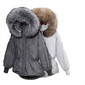 Veste d'hiver courte matelassée décontractée pour femmes grandes tailles, imperméable, avec grande capuche en vraie fourrure, duvet de canard, polyester, fermetures éclair - Product Image 4