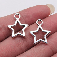 Pendentif étoile à cadre ouvert 18x21mm en alliage de zinc, ton argenté, pour cadeau de baby shower ou accent de décoration