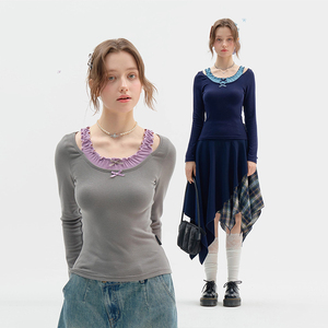 Camiseta de <span class=keywords><strong>moda</strong></span> para <span class=keywords><strong>mujer</strong></span>, cuello cuadrado, lazo Delgado, coqueta, diseño sin espalda, ropa de punto para otoño, flaco sólido - Product Image 4