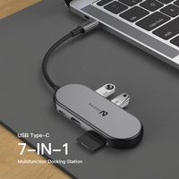 Adaptateur multifonctionnel 7 en 1 UHD 4K30Hz Extension USB C Hub avec 5Gbps USB3.0 Transfert de données PD100W Charge rapide Emplacement SD/TF