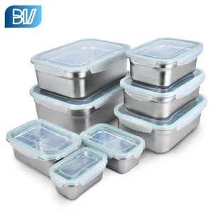 新鲜冰箱密闭食品储物盒防漏可重复使用的带盖不锈钢食品容器