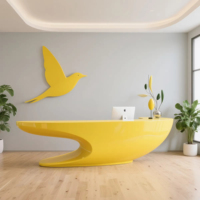 ST Model 01 – Bureau de réception commercial moderne et extensible en plastique PETG jaune, avec découpe ovale, idéal pour hôtels, centres commerciaux et immeubles de bureaux