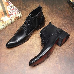 Fashion Waterproof Ankle Pointed-Toe Men's Soft Cow Leather Upper Laced-Up Closure Autumn Social Banquet Increasing Moccasin - Product Image 3
