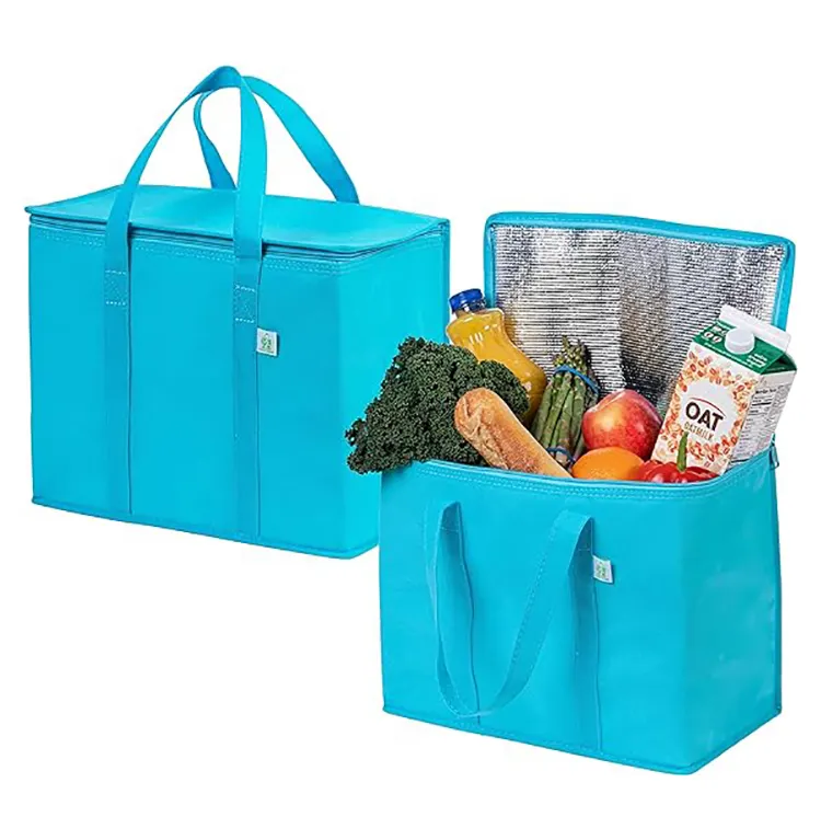 Grosir promosi kustom Logo dapat digunakan kembali tas makan siang terisolasi bukan tenun tas pendingin isolasi termal untuk makanan