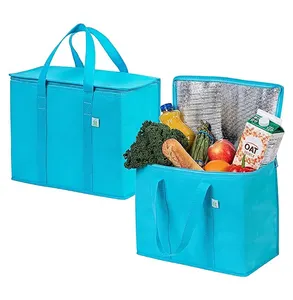 Toptan promosyon özel Logo kullanımlık yalıtımlı öğle yemeği çantası olmayan dokuma termal yalıtım soğutucu çanta gıda için