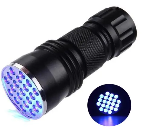 Senter LED UV 21 LED 395nm, Senter Darurat Luar Ruangan untuk Detektor Uang, Senter LED 21 LED 395nm Bahan Aloi Aluminium