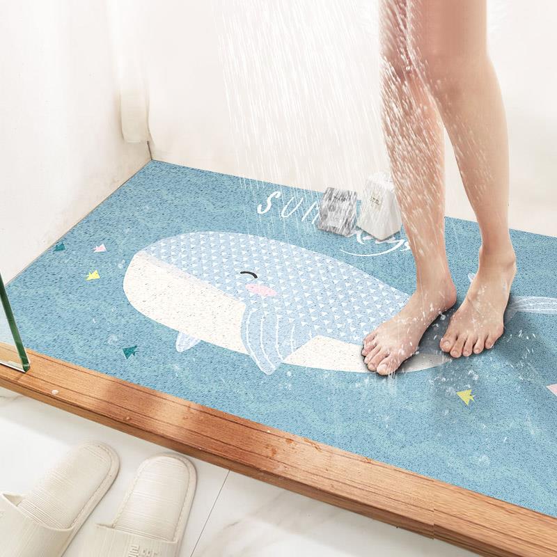 Tapis de bain rond en soie bleu baleine d'été