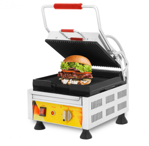 Máquina automática para hacer sándwiches Panini de acero inoxidable, parrilla de barbacoa de 220V para salchichas, hamburguesas, tostadas, bistec, condición nueva - Product Image 1